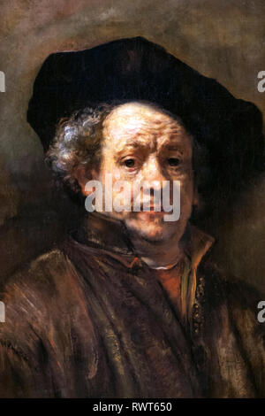 Detail der Rembrandt (Rembrandt van Rijn) Selbstbildnis, das Metropolitan Museum der Kunst, Manhattan, New York USA Stockfoto