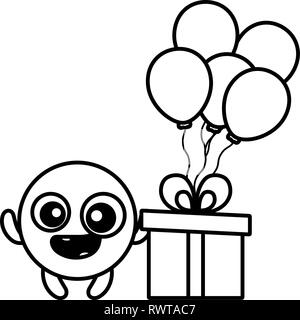 Emoticon Gesicht mit Ballons Helium und Geschenk Vector Illustration Design Stock Vektor