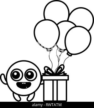 Emoticon Gesicht mit Ballons Helium und Geschenk Vector Illustration Design Stock Vektor