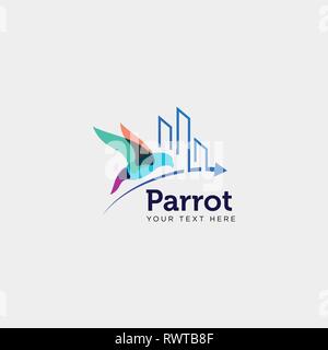 Parrot oder fliegenden Vogel Rechnungswesen, finanzielle kreative logo template Vector Illustration mit Business Card-Vektor Stock Vektor