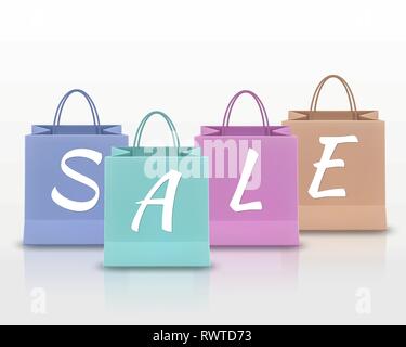 Verkauf vektor Papier Einkaufstasche mit Griffe isoliert auf weißem Hintergrund. Vector Illustration. Stock Vektor
