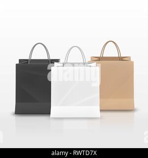 Realistisches Papier Einkaufstasche mit Griffe isoliert auf weißem Hintergrund. Vector Illustration. Stock Vektor