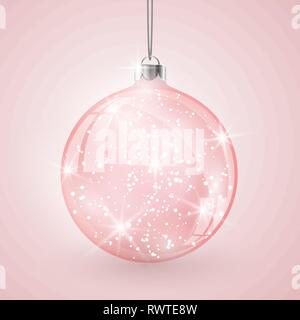 Weihnachten Kristall Glas Kugel auf pink vector Hintergrund. Stock Vektor