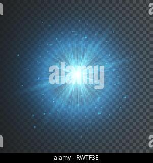 Transparente Glow Light Effect. Star Burst mit funkelt. Blau Glitter. Vector Illustration. Stock Vektor