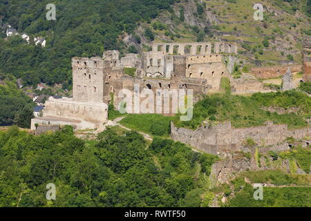 Burg Rheinfels bei St. Goar, UNESCO Weltkulturerbe Oberes Mittelrheintal, Rheinland-Pfalz, Deutschland Stockfoto