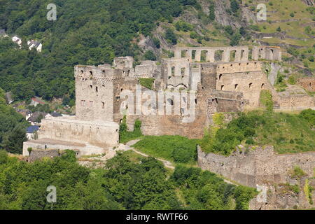 Burg Rheinfels bei St. Goar, UNESCO Weltkulturerbe Oberes Mittelrheintal, Rheinland-Pfalz, Deutschland Stockfoto