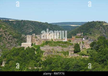 Burg Rheinfels bei St. Goar, UNESCO Weltkulturerbe Oberes Mittelrheintal, Rheinland-Pfalz, Deutschland Stockfoto