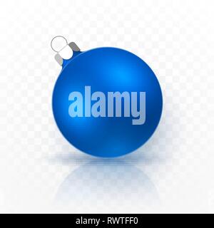 Blue Christmas Ball. Xmas Glaskugel auf transparentem Hintergrund. Urlaub Dekoration Vorlage. Vector Illustration. Stock Vektor
