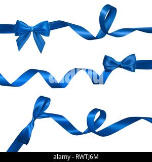 Festlegen von realistischen blauer Schleife mit langen gewellt Blue Ribbon. Element für die Dekoration Geschenke, Grüße, Urlaub, Valentines Tag Design. Vector Illustration. Stock Vektor