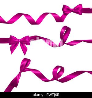 Festlegen von realistischen rosa Schleife mit langen gewellt Pink Ribbon. Element für die Dekoration Geschenke, Grüße, Urlaub, Valentines Tag Design. Vector Illustration. Stock Vektor