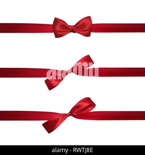 Realistische roten Bogen mit horizontalen roten Bändern isoliert auf Weiss. Element für die Dekoration Geschenke, Glückwünsche, Feiertage. Vector Illustration. Stock Vektor