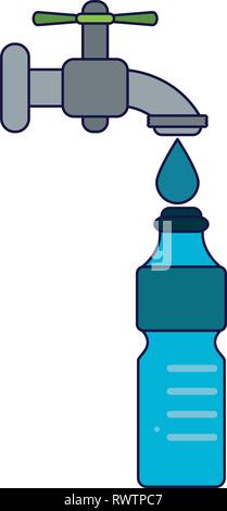 Wasserhahn mit Drop fallen in der Flasche Stock Vektor
