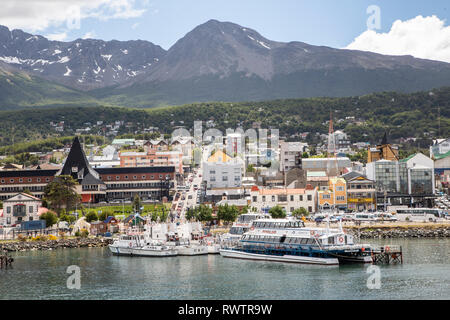 Blick auf den Hafen, Ushuaia, Argentinien vom 20. Dezember 2018 Stockfoto