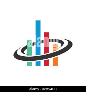 Wirtschaft Finanzen logo template-Vektor Konzept Abbildung. Wirtschaftliche Infografik unterzeichnen. Pfeile und infograph Bar. Stock Vektor