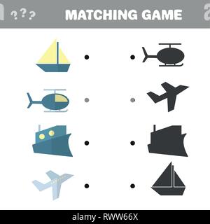 Cartoon Vector Illustration für Bildung Schatten passende Spiel für Kinder im Vorschulalter - Verkehr Stock Vektor