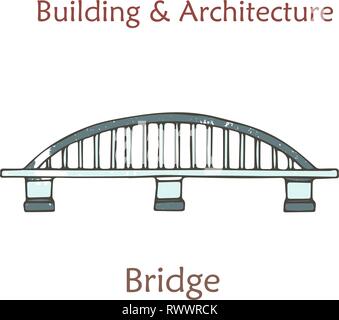 Vektor isoliert Brücke. Cartoon Bogenbrücke im Retro-Stil mit grunge Texturen und Rost Effekt. Hand clip art gezeichnet Stock Vektor