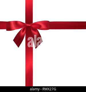 Realistische roten Bogen mit roten Bändern isoliert auf Weiss. Element für die Dekoration Geschenke, Glückwünsche, Feiertage. Vector Illustration. Stock Vektor