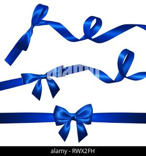 Festlegen von realistischen blauer Schleife mit langen gewellt Blue Ribbon. Element für die Dekoration Geschenke, Grüße, Urlaub, Valentines Tag Design. Vector Illustration. Stock Vektor