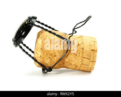 Campagne Cork auf weißem Hintergrund Stockfoto