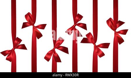 Realistische roten Bogen mit roten Bändern isoliert auf Weiss. Element für die Dekoration Geschenke, Glückwünsche, Feiertage. Vector Illustration. Stock Vektor