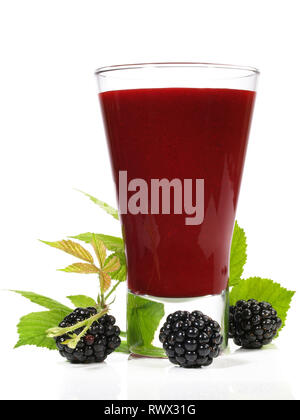 Blackberry Smoothie auf weißem Hintergrund Stockfoto