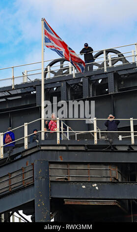Oben auf der World Tour an Anderton lift 16.2.19 als Teil einer Winter Tag der offenen Serie den Kanal und Fluss Vertrauen ein Tag der offenen Tür in der anderton Boat Lift statt Stockfoto