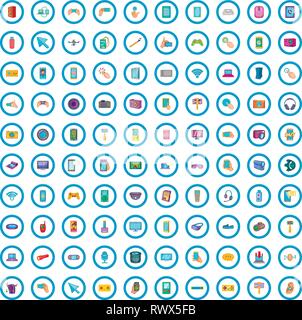 100 Gerätesymbole gesetzt, cartoon-Stil Stock Vektor