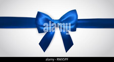 Realistische blauer Schleife mit horizontalen Ribbon isoliert auf Weiss. Element für die Dekoration Geschenke, Glückwünsche, Feiertage. Vector Illustration. Stock Vektor