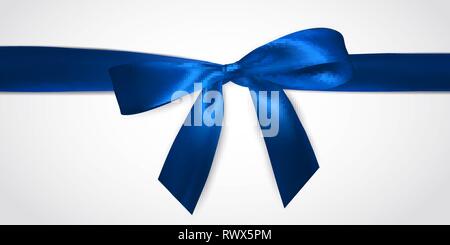 Realistische blauer Schleife mit horizontalen Ribbon isoliert auf Weiss. Element für die Dekoration Geschenke, Glückwünsche, Feiertage. Vector Illustration. Stock Vektor