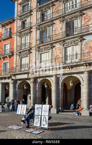 Die Casa de La Panaderia, Cafés und Restaurants am Plaza Mayor, Madrid, Spanien Stockfoto