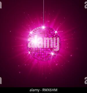 Disco oder Mirror Ball mit hellen Strahlen. Musik und Tanz die Nacht Hintergrund. Abstract night club retro Hintergrund 80er und 90er Jahre. Vector Illustration. Stock Vektor