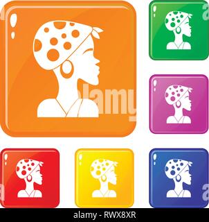 Afrikanische Frau Icons Set Vector Farbe Stock Vektor