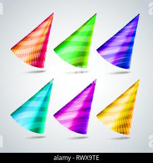 Party Hüte Set Vektor. Geburtstag Veranstaltung Elemente der Dekoration. Weihnachten, Geburtstag. Farbige Kappe. Realistische Darstellung Stock Vektor