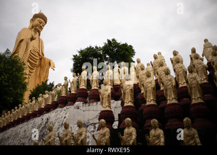 Fo Guang Shan-größten buddhistischen Kloster in Taiwan-The 40 m hohen Großen Buddha goldene Statue von kleineren Buddhas umgeben. Kaohsiung, Nov 2018 Stockfoto