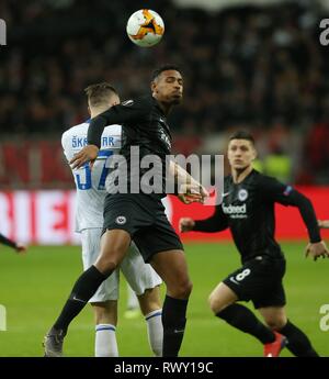 Frankfurt, Deutschland. 07 Mär, 2019. firo: 07.03.2019, Fußball, Fußball: UEFA Europa League, EL, Saison 2018/2019 Runde 16, erste Etappe, Eintracht Frankfurt - Inter Mailand HALLER, Frankfurt direkt gegenüber SKRINIAR | Verwendung der weltweiten Kredit: dpa/Alamy leben Nachrichten Stockfoto