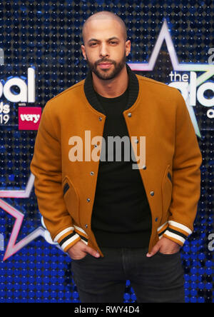 London, Großbritannien. 07 Mär, 2019. Marvin Humes nimmt an den Global Awards 2019 an der Eventim Hammersmith Apollo in London. Credit: SOPA Images Limited/Alamy leben Nachrichten Stockfoto