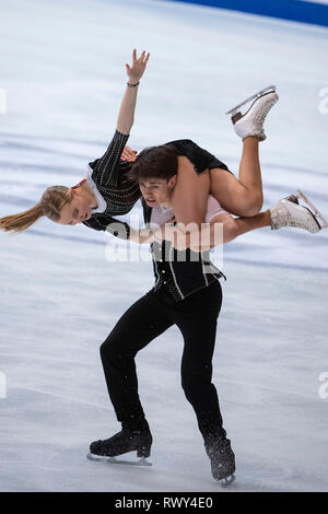 Loicia Demougeot/Theo Le Mercier aus Frankreich während der ISU-Junioren Meisterschaften 2019, Junior Ice Dance Rhythmus Tanz im Dom Sportova in Zagreb, Kroatien, und am 7. März 2019. Credit: Enrico Calderoni/LBA SPORT/Alamy leben Nachrichten Stockfoto