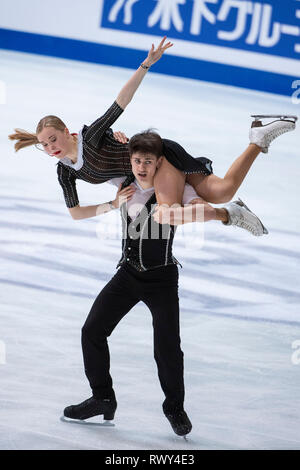 Loicia Demougeot/Theo Le Mercier aus Frankreich während der ISU-Junioren Meisterschaften 2019, Junior Ice Dance Rhythmus Tanz im Dom Sportova in Zagreb, Kroatien, und am 7. März 2019. Credit: Enrico Calderoni/LBA SPORT/Alamy leben Nachrichten Stockfoto