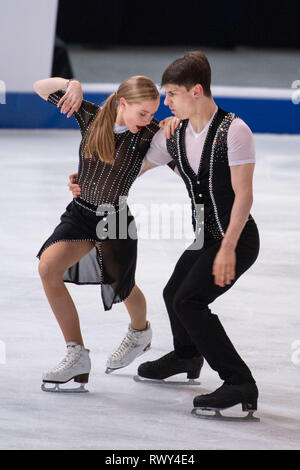 Loicia Demougeot/Theo Le Mercier aus Frankreich während der ISU-Junioren Meisterschaften 2019, Junior Ice Dance Rhythmus Tanz im Dom Sportova in Zagreb, Kroatien, und am 7. März 2019. Credit: Enrico Calderoni/LBA SPORT/Alamy leben Nachrichten Stockfoto