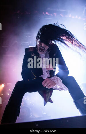 Norwegen, Bergen - März 7, 2019. Die schwedische Heavy Metal Band Avatar führt ein Live Konzert an der USF Verftet in Bergen. Hier Sänger Johannes Eckerström wird gesehen, live auf der Bühne. (Foto: Gonzales Foto - Jarle H. Moe). Credit: Gonzales Foto/Alamy leben Nachrichten Stockfoto