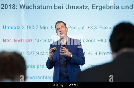 Berlin, Deutschland. 07 Mär, 2019. Vorsitzender der Geschäftsführung Dr. Mathias Doepfner Jahrespressekonferenz 2019 der Axel Springer SE in Berlin, Deutschland am 07.03.2019. | Verwendung der weltweiten Kredit: dpa/Alamy leben Nachrichten Stockfoto
