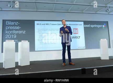 Berlin, Deutschland. 07 Mär, 2019. Vorsitzender der Geschäftsführung Dr. Mathias Doepfner Jahrespressekonferenz 2019 der Axel Springer SE in Berlin, Deutschland am 07.03.2019. | Verwendung der weltweiten Kredit: dpa/Alamy leben Nachrichten Stockfoto