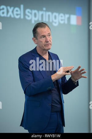 Vorsitzender der Geschäftsführung Dr. Mathias Doepfner Jahrespressekonferenz 2019 der Axel Springer SE in Berlin, Deutschland am 07.03.2019. | Verwendung weltweit Stockfoto