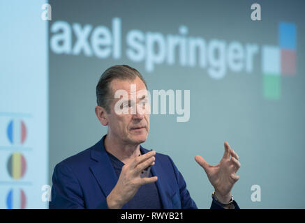 Vorsitzender der Geschäftsführung Dr. Mathias Doepfner Jahrespressekonferenz 2019 der Axel Springer SE in Berlin, Deutschland am 07.03.2019. | Verwendung weltweit Stockfoto