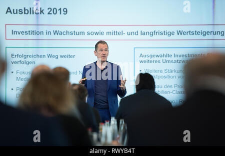 Berlin, Deutschland. 07 Mär, 2019. Vorsitzender der Geschäftsführung Dr. Mathias Doepfner Jahrespressekonferenz 2019 der Axel Springer SE in Berlin, Deutschland am 07.03.2019. | Verwendung der weltweiten Kredit: dpa/Alamy leben Nachrichten Stockfoto
