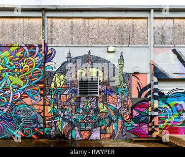 Graffiti durch einige talentierte Künstler in der Innenstadt von Houston, TX Stockfoto