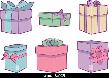 Vektor Sammlung mit verschiedenen pastellfarbenen Geburtstag Geschenk Boxen Stock Vektor