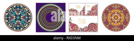 Dekorative Gestaltung des Kreises Gericht Vorlage, runde geometrische Muster Stock Vektor