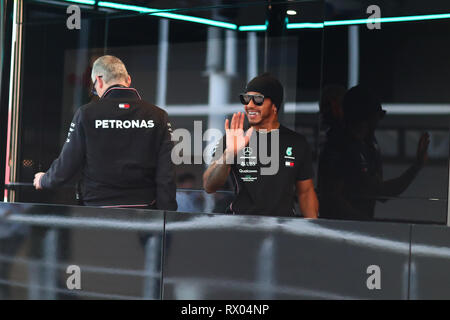 Montmelo, Barcelona - Spanien. 28 Uhr Februar 2019. Lewis Hamilton Großbritannien und MERCEDES AMG PETRONAS-F1-Team während der F1 Winter Testen Stockfoto