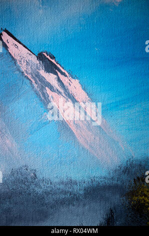 Detail einer Öl auf Leinwand Gemälde von einem Berg Stockfoto
